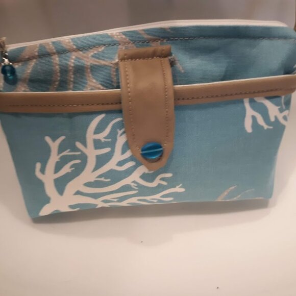 New Artsy Tree Branches Canvas & Vinyl Purse Shoulder bag Aqua Tan White coastal - Picture 8 of 11